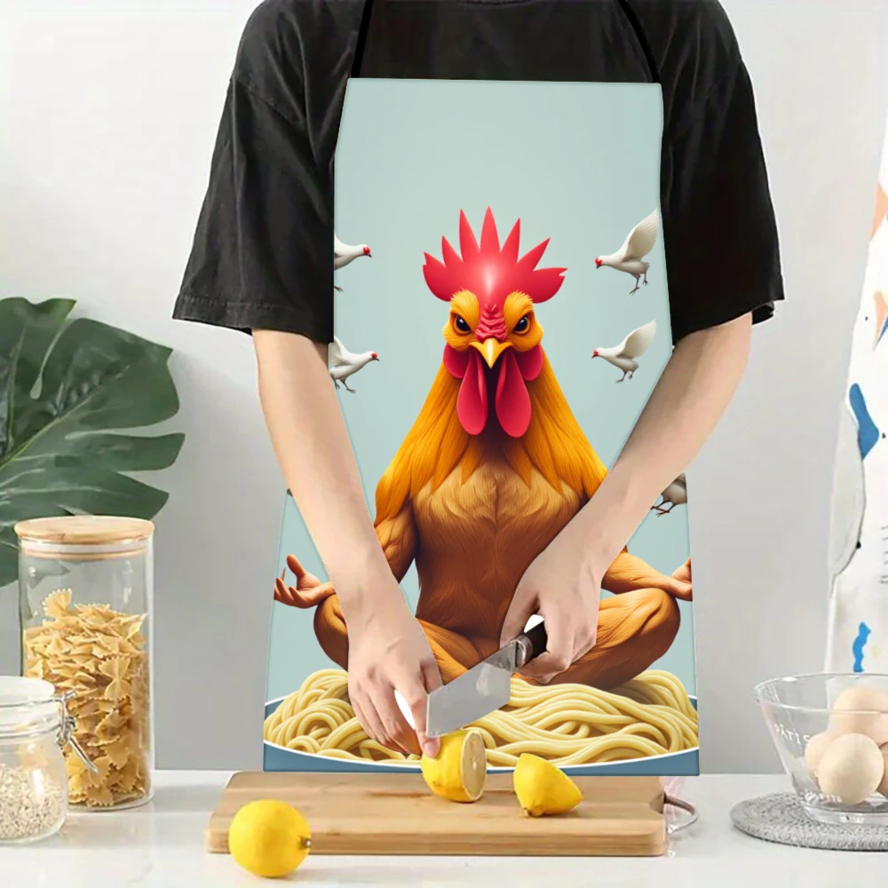 Chicken Yoga Noodle Bowl Flying Chicken Print Apron, Reusable, Multi-Purpose Kitchen & Holiday Work Apron