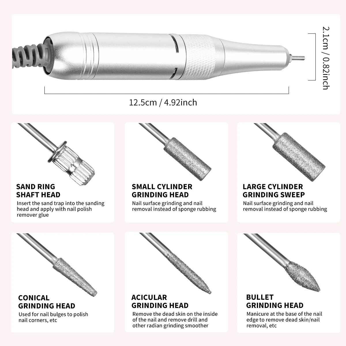 Taladro eléctrico para uñas de 45000RPM, pulidor de uñas recargable con Kit de taladro para uñas para pulido de uñas en Gel, herramienta de salón de uñas