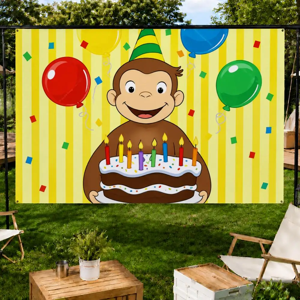 Cartoon TV Popular C-Curious George Flags Fan support, home, dormitory, wall decoration, outdoor camping, party banners, gifts