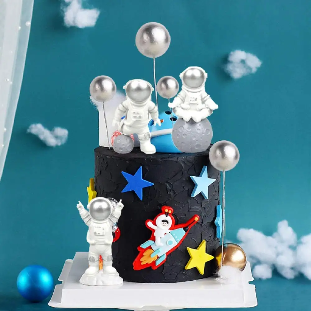 14 sztuk Astronaut Cale Topper zestaw dla dzieci chłopiec przestrzeń kosmiczna dekoracje na przyjęcie urodzinowe artykuły na baby shower wszechświat