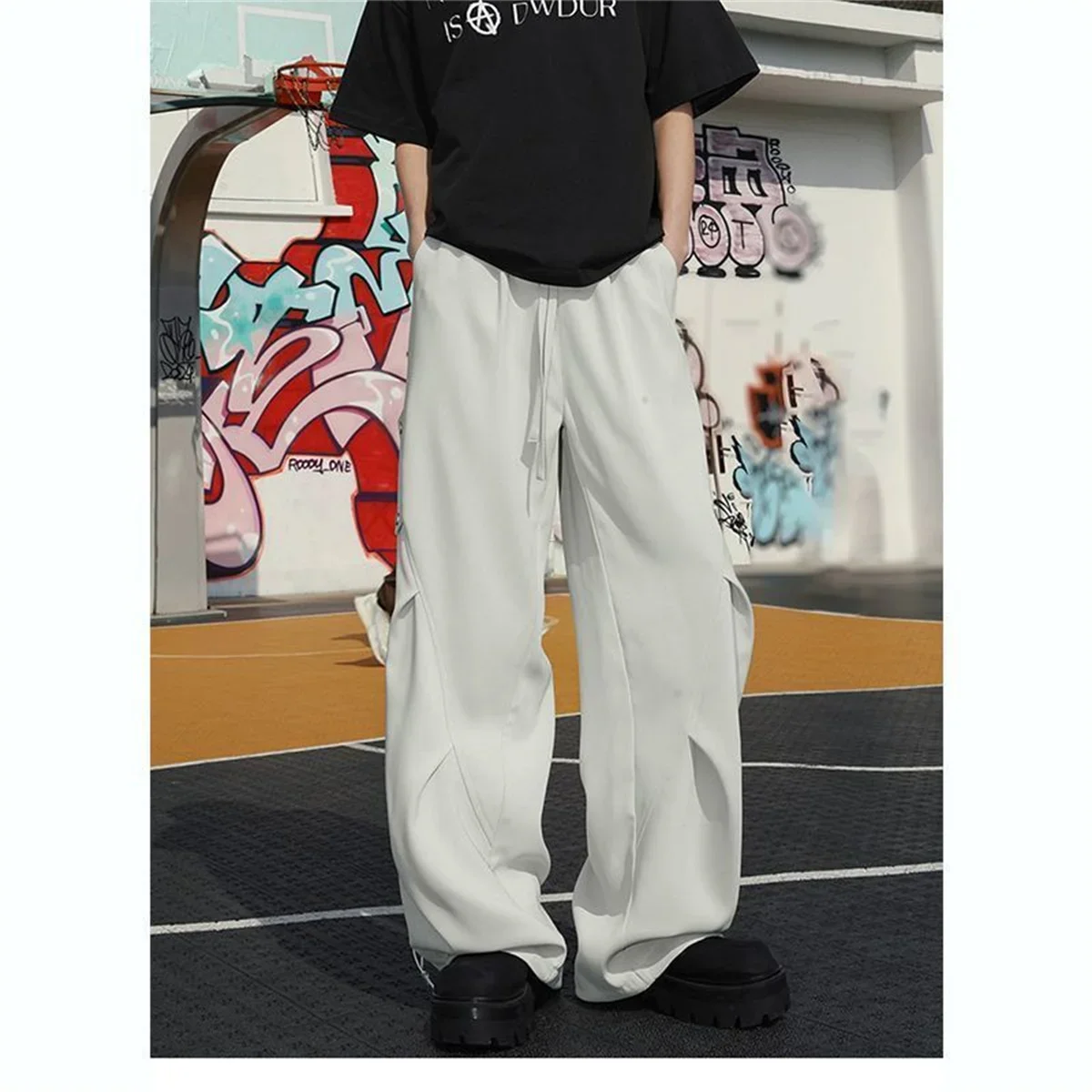 

Comfortable and Versatile Work Pants Fashion Brand Loose Leg Lace Up Sports Fast Drying Summer Straight Leg Casual Pants