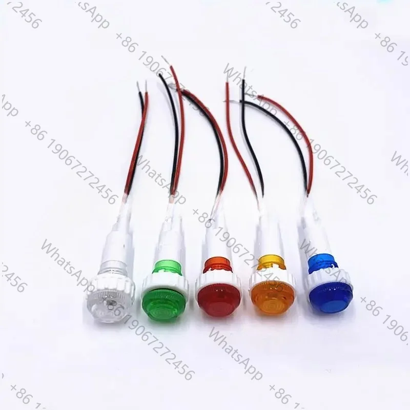 100pcs 19cm Cable XD10-6 White Red Yellow Blue Green LED or Bulb Signal Lamp Indicator Light 3V6V12V24V 36V220V 380V 10mm Thread