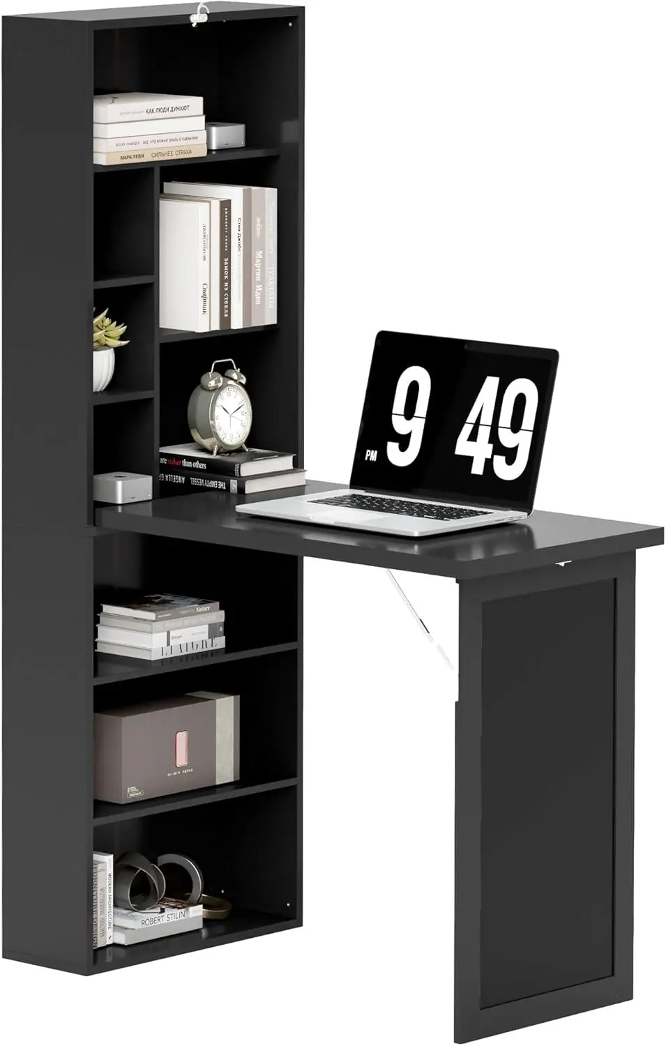 

Fold-Out Convertible Writing Table,Wall Mount Desk Cabinet with Blackboard and Side Shelf Multi-Function Home Office Workstation