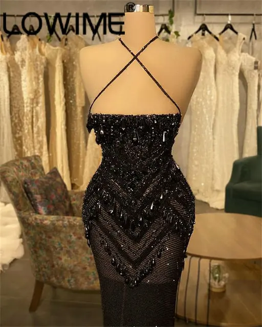 Sexy Black Long Evening Dresses 2023 Sparkly Sequins Crystal Wedding Party Dress Glitter Formal Mermaid Gowns Vestidos De Gala