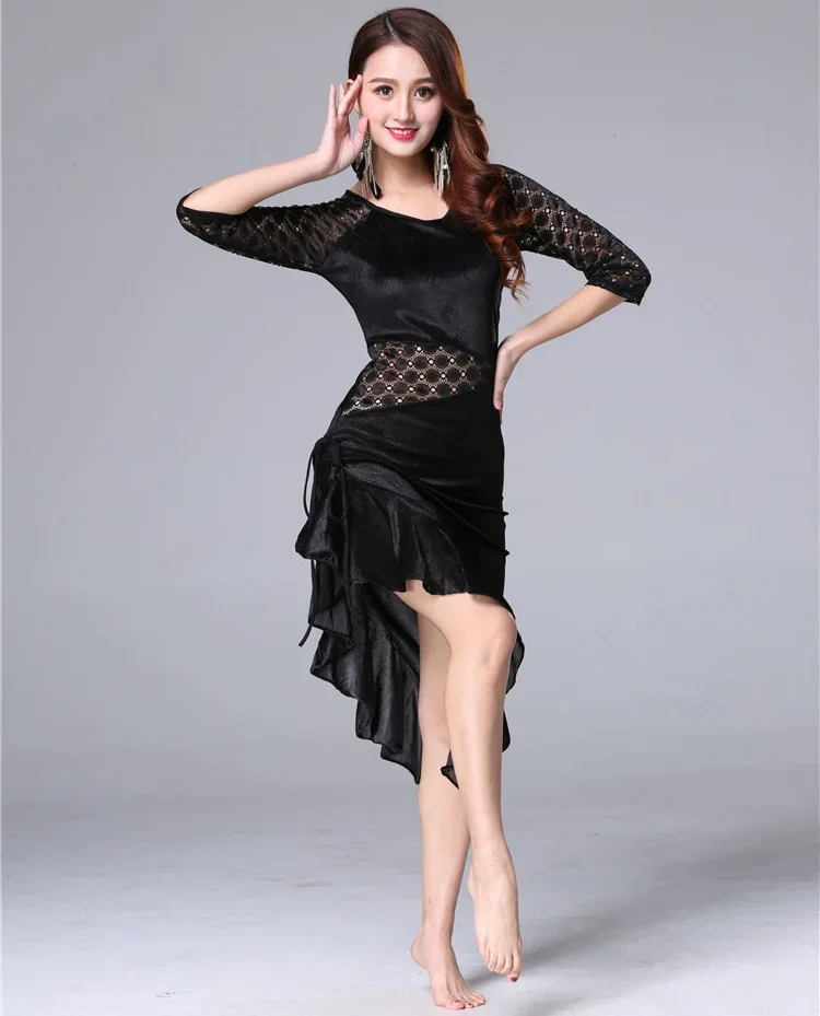 New Women Dance Wear Ballroom Dress Samba Costume Sexy Party Dresses Floral Lace One-piece Latin Dress