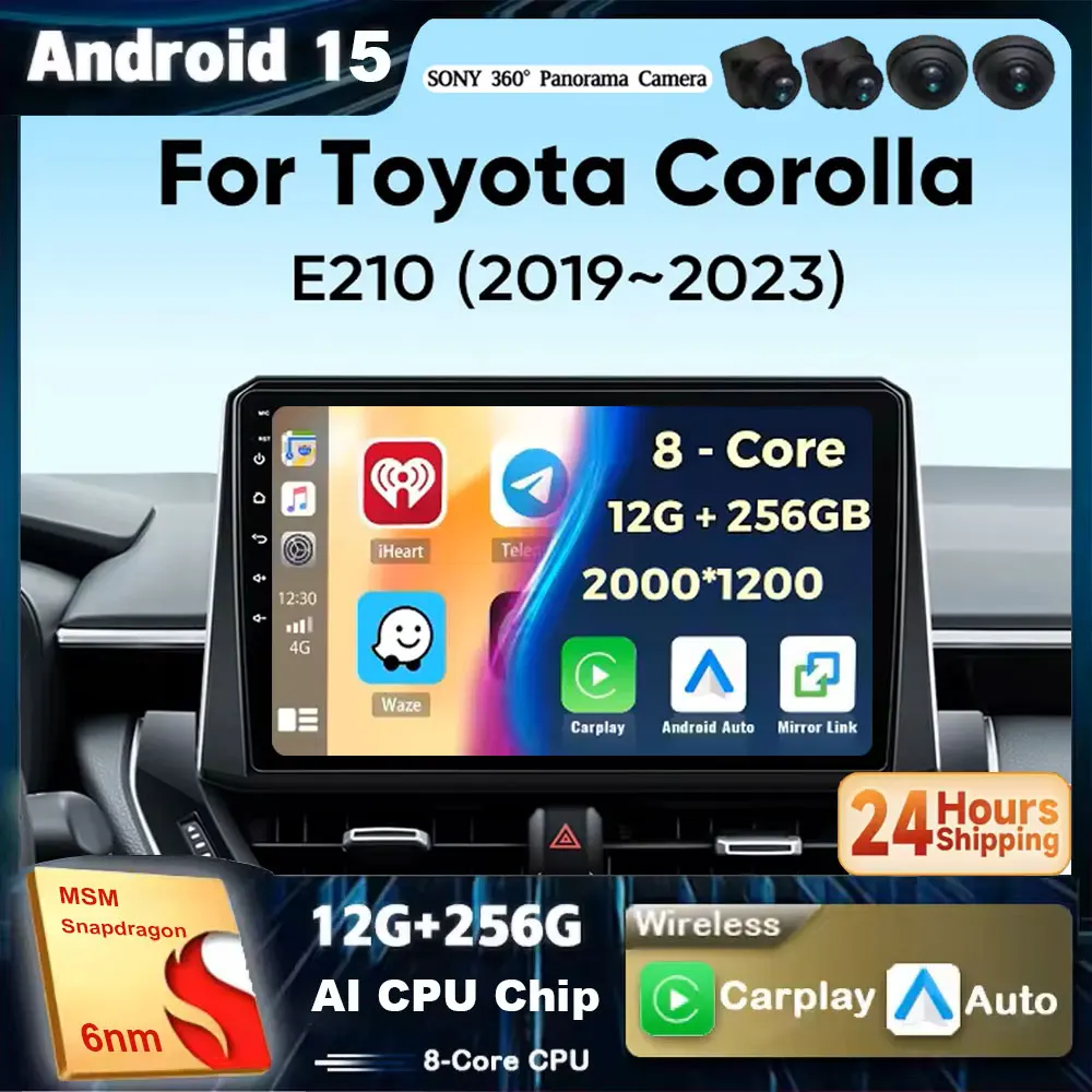Reproductor Multimedia Android 15 para Toyota Corolla E210 2019 2020 2021 2022 2023 inalámbrico Carplay Auto Radio estéreo 2 Din