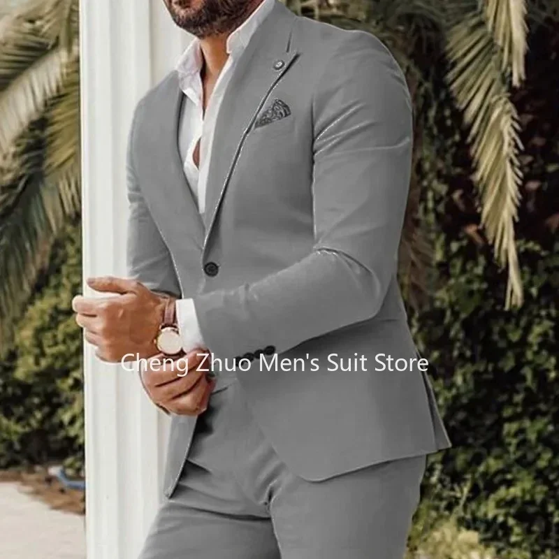 

Men's Slim Fit Blazer and Pants Suit, Peak Lapel Tuxedo Set for Wedding, Summer Beach Banquet, 2 Pieces