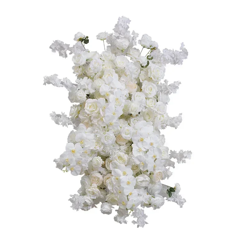 Artificial White Cherry Blossom Orchid Rose Row Wedding Arch Backdrop Wall Hanging Flower Hotel Party Props Home Decor