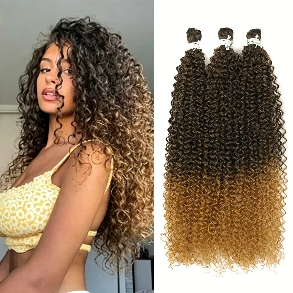 24-28inch Synthetic Curly Hair Bundles Water Wave Hair Extension Afro Kinky Hair For Women Suitable For Daily Holiday Wear