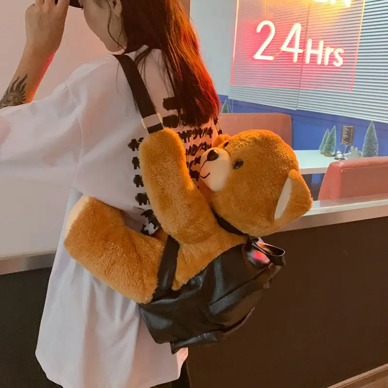 BOMO Personalization Womens Backpack Cartoon Cute Plush Cuddle Bear Mini Backpack Fashion Attractive Kawaii Bags for Women