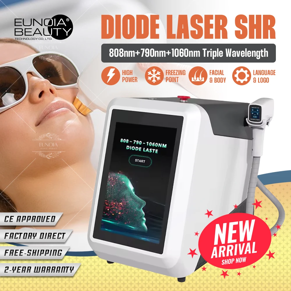 Diode Laser SHR Hair Removal Machine 3000W High Power Freezing Point Painless Permanent Epilation Professional Beauty Device