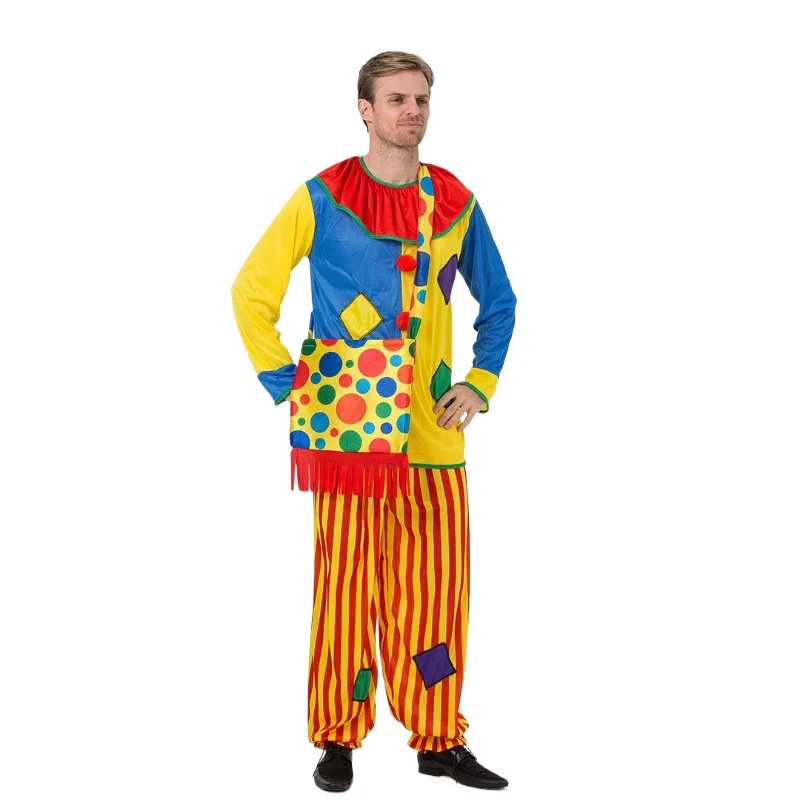 Volwassen Clown Cosplay Kostuums Man Rollenspel Kostuum Jumpsuits Podium Performance Pak Carnaval Feest Kleding Pruik Clown Kleding