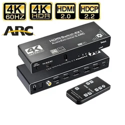 4K 60Hz HDMI Switch with audio extractor 4-IN-1 out HDMI 2.0 Switch Audio Extractor Splitter HDMI 4 in 1 Audio Switch HDR HDCP