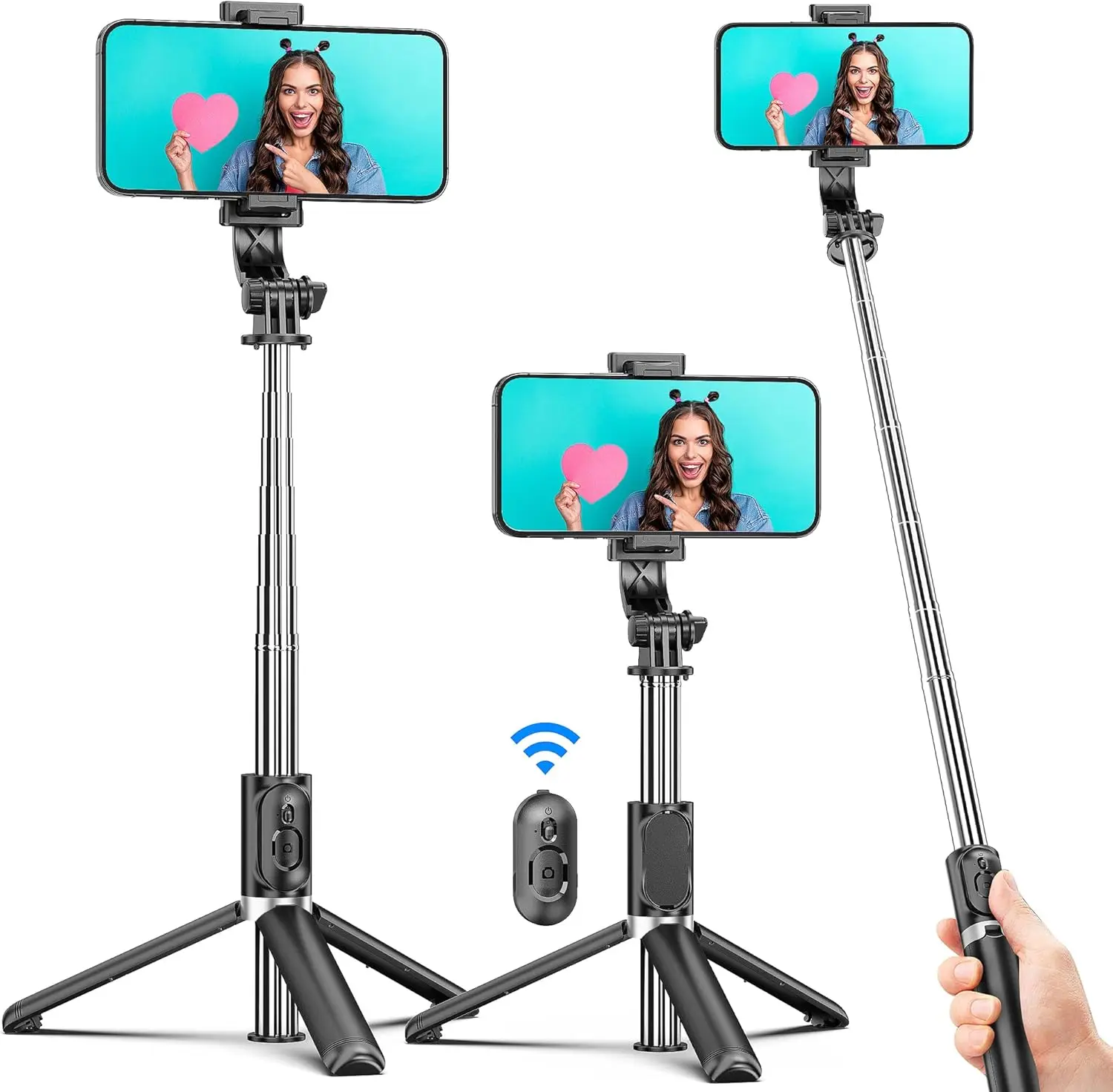 Selfie Stick Tripod, Extendable & Portable with Wireless Remote for iPhone Samsung Galaxy