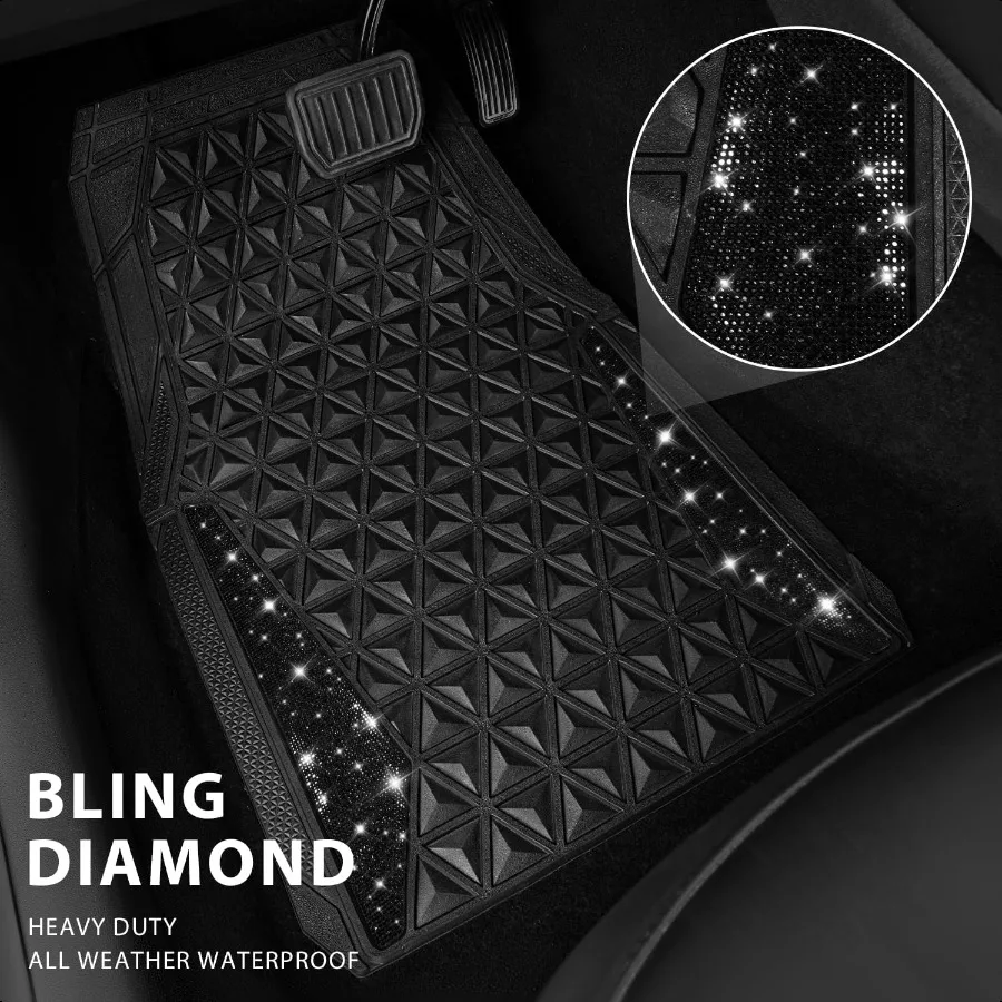 Alfombrillas de coche con diamantes brillantes, alfombrillas de goma, juego completo antideslizante, rombos 3D, embellecedor impermeable para adaptarse al revestimiento Universal con brillo de cristal Sp