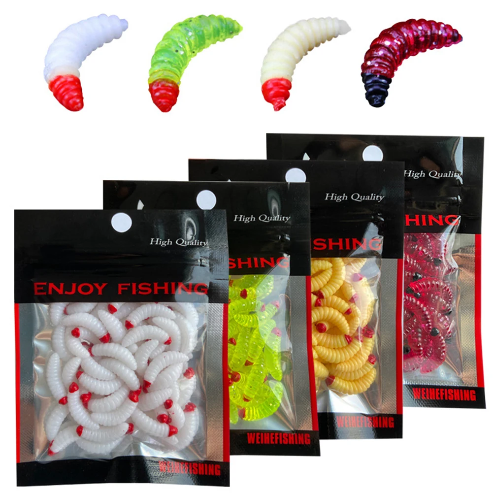 50pcs Maggot Soft Baits 2cm 0.3g Grub Chum Smell Worms Glow Shrimps Fishing Bread Fishing Lures Fishy Smell Worms Lures