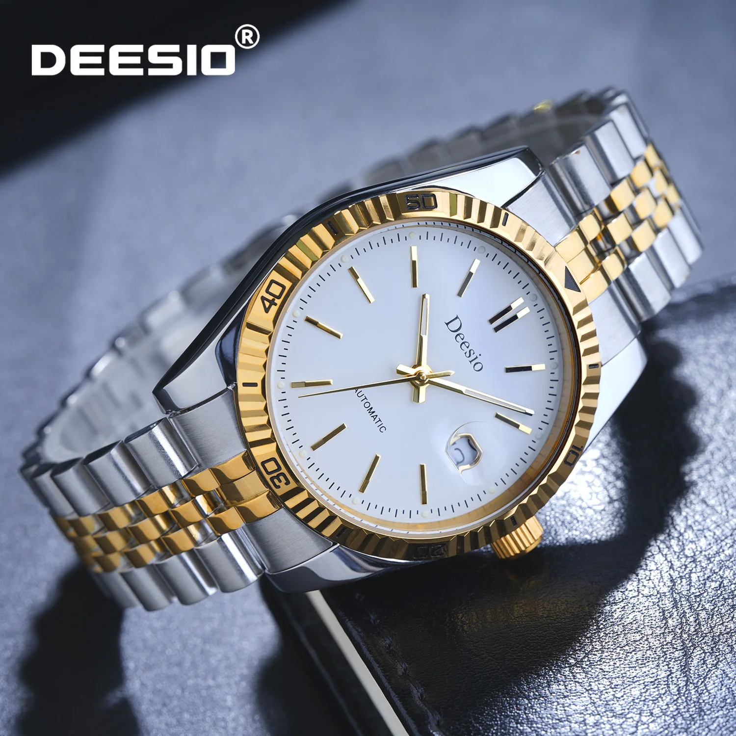 Deesio Automatic Mechanical Watch for Men Stainless Steel Waterproof 100M Luminous Calendar Luxury Business Casual Wristwatch Mechanical , Self-Winding Movement Elegant Gift Box Packaging for Husband Father Boyfriend Birthday Anniversary Christmas