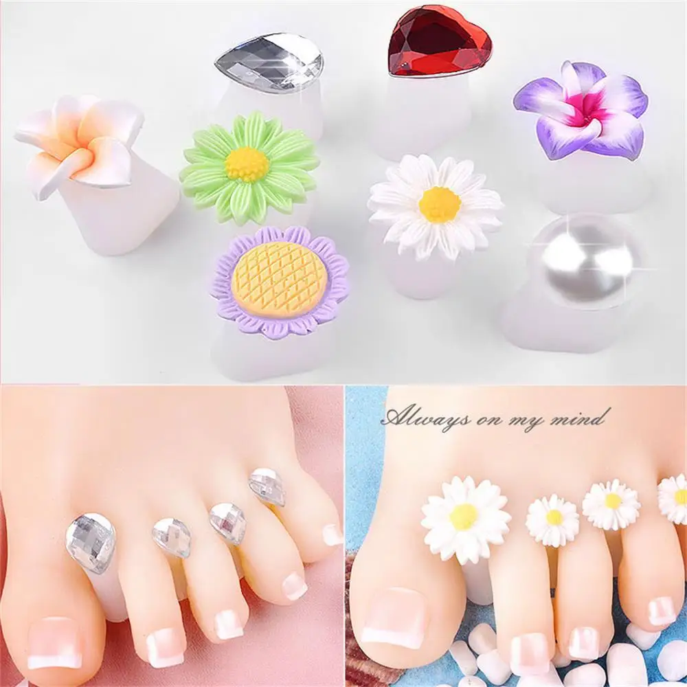 8 Pcs Comfortable Crystal Diamond Waterdrop Toe Silicone Separator Pedicure Tool Flower
