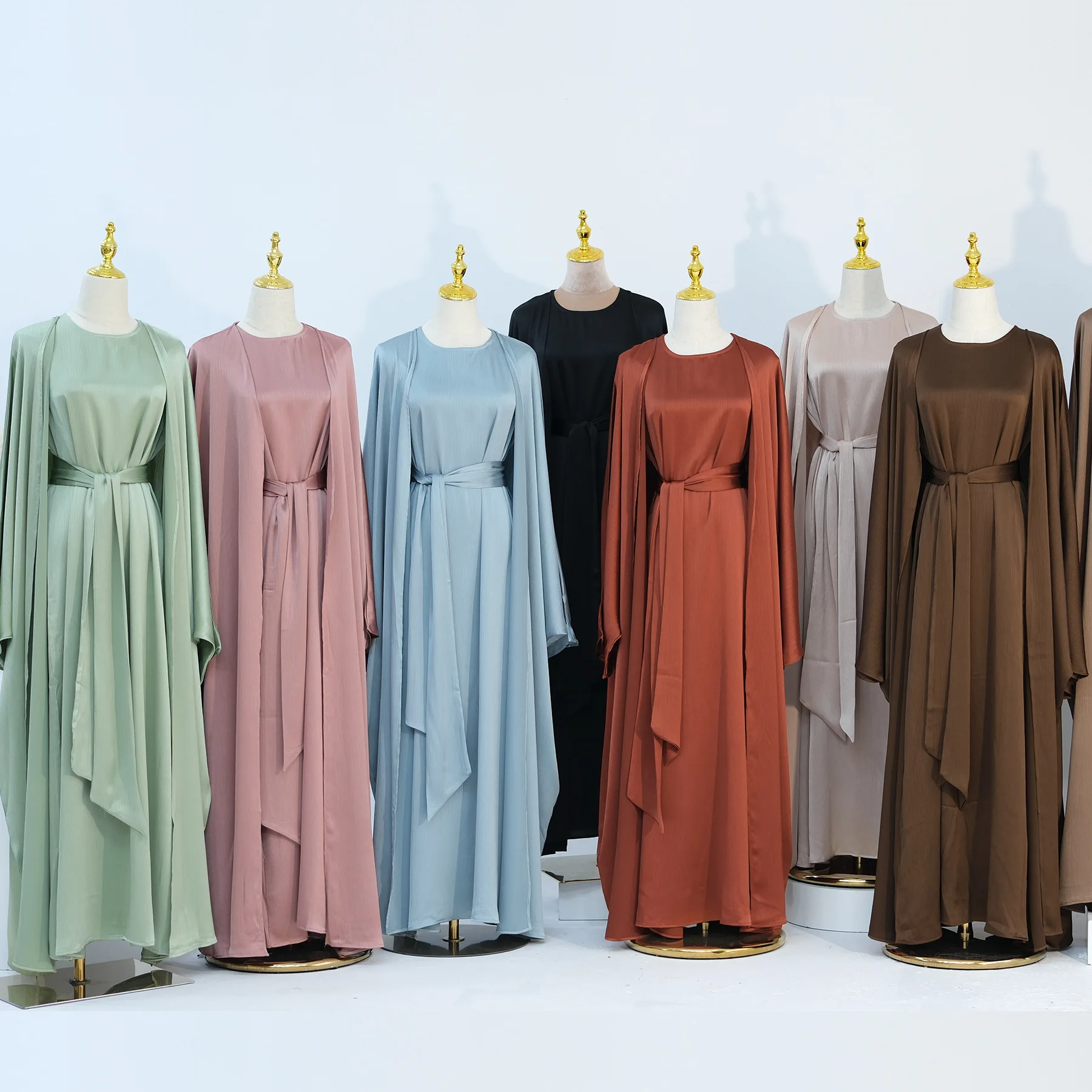 2 Piece Abaya Sleeveless Dress Matching Muslim Sets Plain Open Abayas for Women Dubai Turkey Islamic Clothing Ramadan Eid Robe