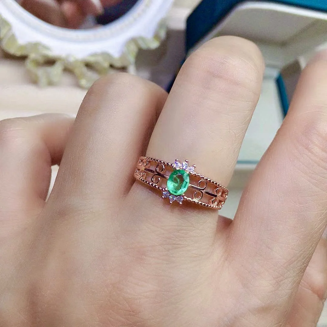 

Elegant Engagement Ring for Woman 0.4ct Natural Colombia Emerald Ring4mm5mm 925 Silver Emerald Jewelry