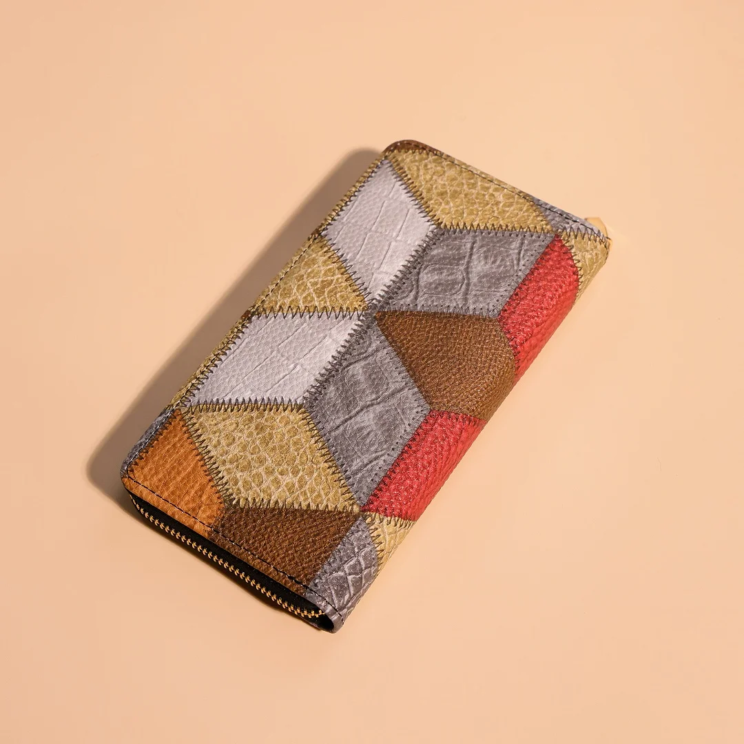 

Retro style multi-color patchwork fashionable women's wallet clutch