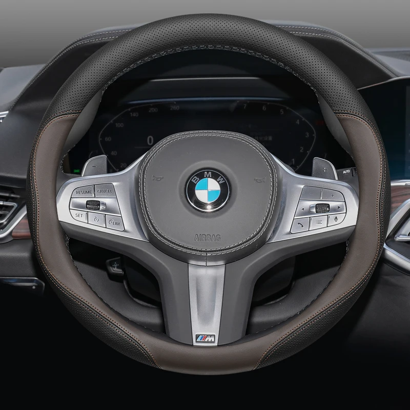 Universal Car Steering Wheel Cover for BMW 2 Series 3 5 Series 225i 235i 325i 530li Car Accessories Protection Genuine Leather