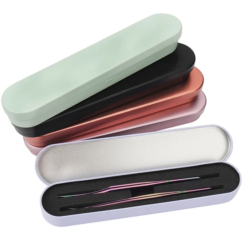 2 Slots Tinplate Tweezers Storage Box Eyelashes Extension Beauty Eyelash Grafting Tweezers Protection Box Flip-top Makeup Tools