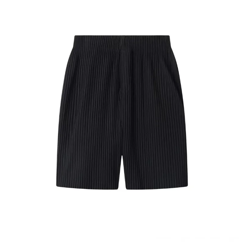 

Мужская одежда со складками Miyake, шорты с пятью точками, летние свободные повседневные дышащие брюки с завязками на шнурке, прямой дизайн