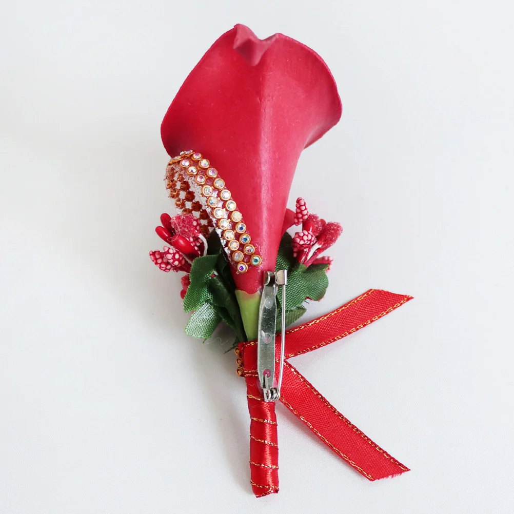 1 قطعة الأحمر بو زهرة اصطناعية بروش دبوس لحفل الزفاف وصيفه الشرف العروة مساء حفلة موسيقية الديكور #4