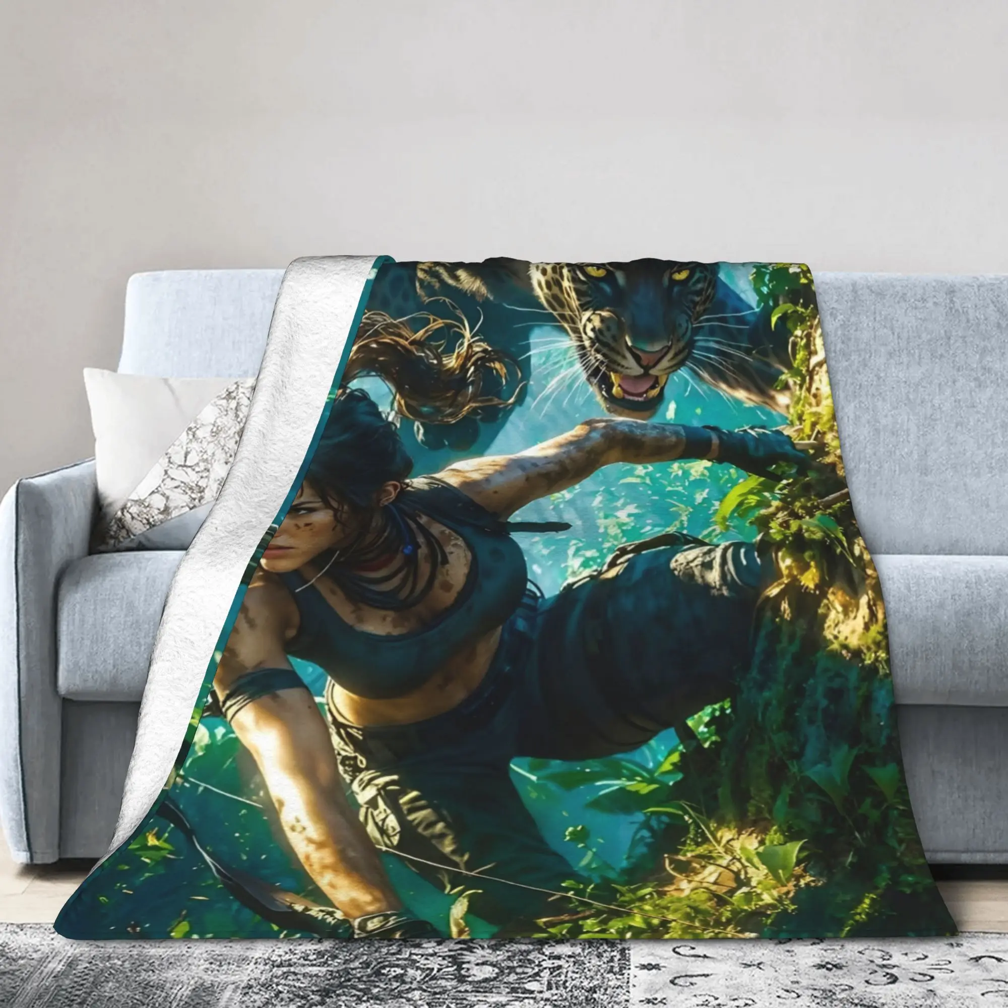 Tomb-Raider Lara Croft Blankets Flannel Autumn Winter Survival Video Game Portable Super Soft Throw Blankets for Bedding