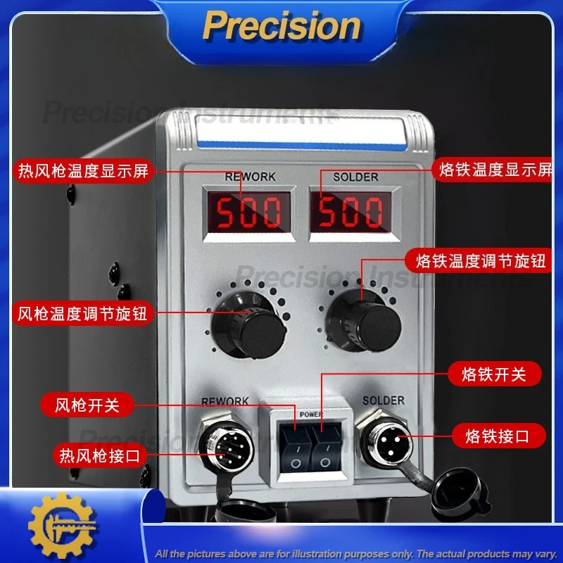 2026 محطة لحام عالية الطاقة بشاشة مزدوجة مع مسدس هواء ساخن مفتاح مستقل قابس الاتحاد الأوروبي والولايات المتحدة