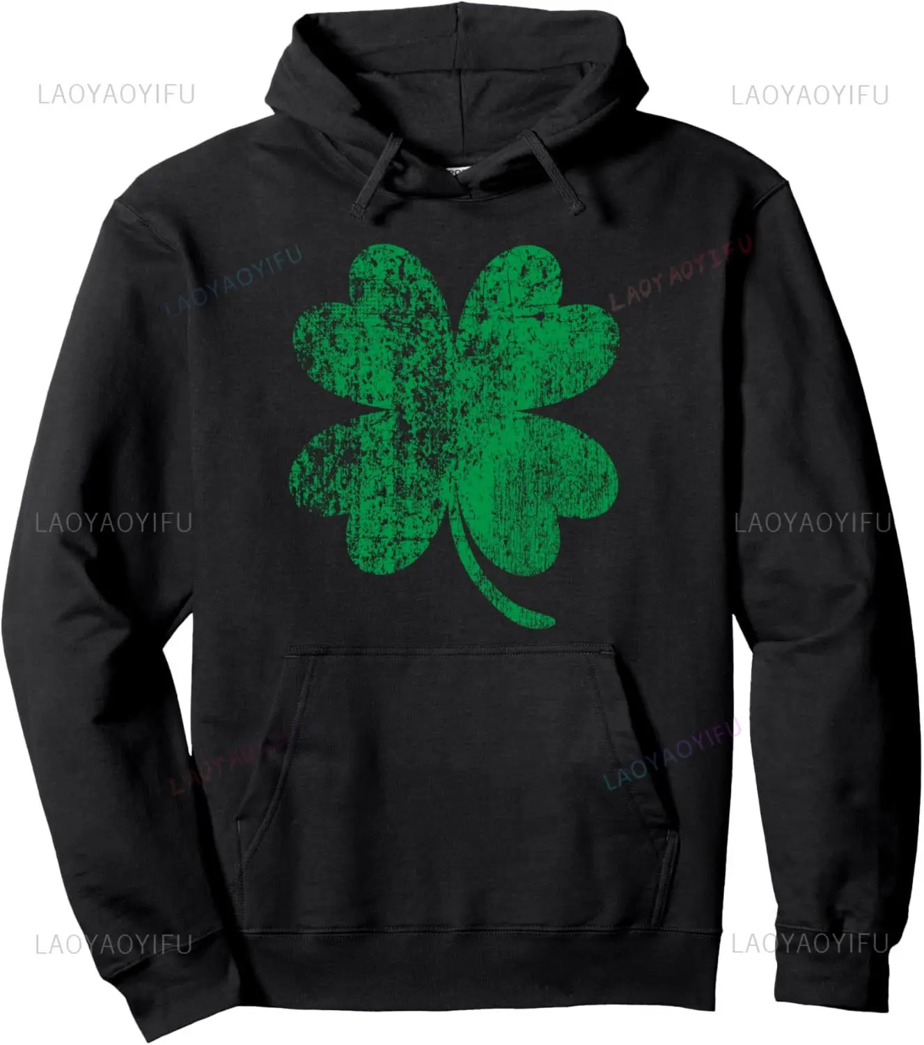 Sweat à capuche Vintage Clover de Saint Patrick – Streetwear rétro Lucky Charm, pull unisexe du patrimoine irlandais en détresse avec bord celtique