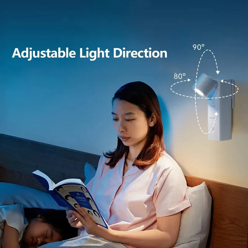 مصباح السرير بإضاءة ليلية من فيليبس PAS341، مستشعر حركة USB من النوع C، شحن بطارية كبيرة وتصميم محمول، ضوء قراءة LED