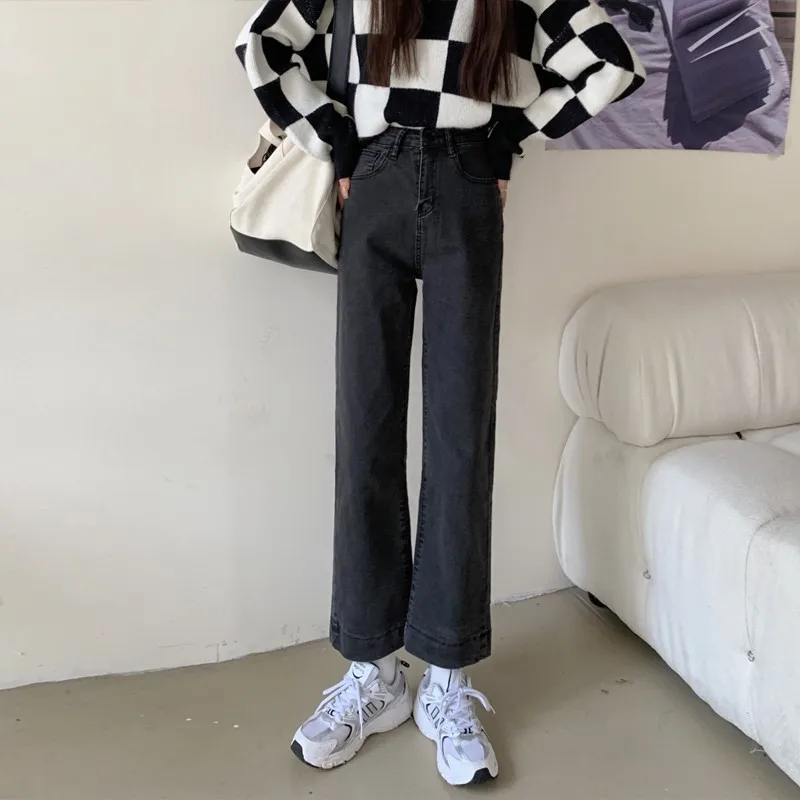 Jeans a gamba dritta a vita alta da donna vestibilità ampia vita alta dimagrante gamba larga alta grasso MM e pantaloni a tubo autunno nuovo arrivo