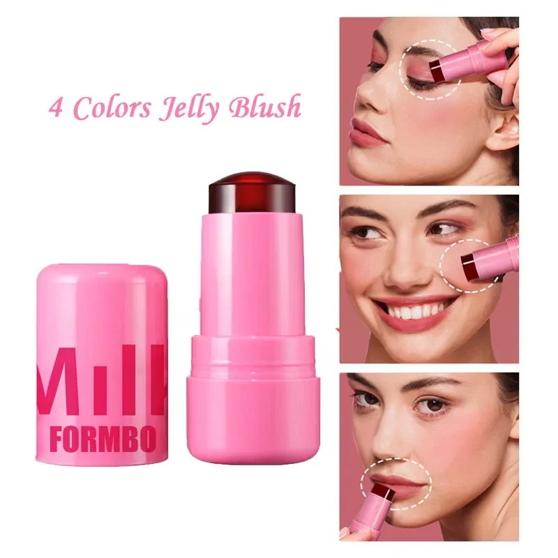 Jelly Bochecha Blush Lip Tint, Longa Duração Hidratada, Adesivo Blush, Brilho Labial, 2 em 1, 4 Cores, Contorno Facial, Maquiagem Rouge