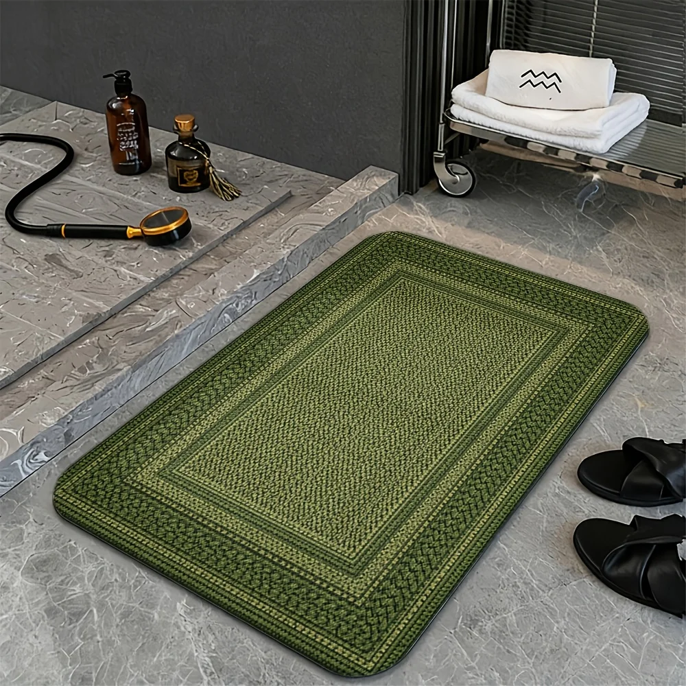 Multi-Layer Geometric Border Pattern Bathroom Anti-Slip Mat Carpet Floor Mat 2D Flat Diatom Mud Straw-Style Carpet for