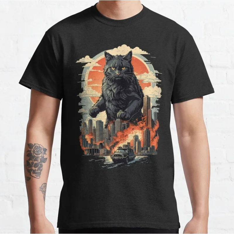 

catzilla #4 King of Monster Gift t shirt for Cat Lover Cute kitty Graphic tee Short Sleeve y2k clothes All size tops S-6XL