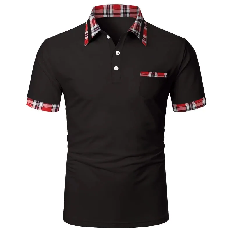 

New European and American Summer Men's Color Checkered Short Sleeved Button Pocket Polo Shirt for Foreign Trade