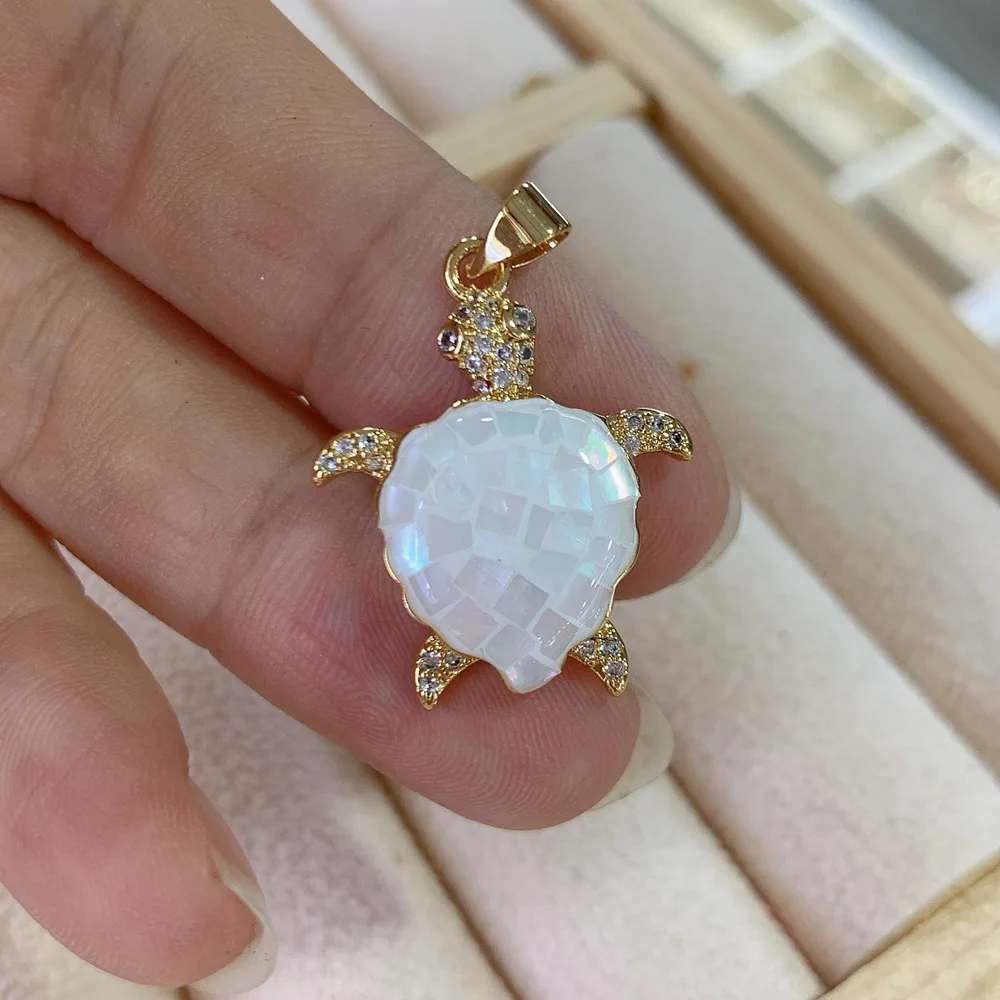 5pcs Mix Color DIY Shell Zircon Turtle Shaped Pendant for Jewelry Making DIY Necklace Bracelet Accessories