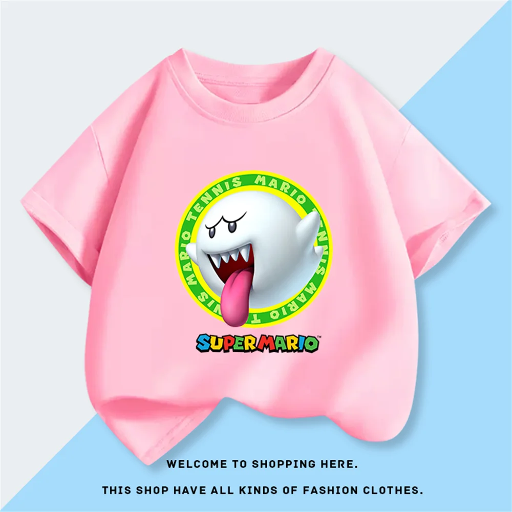 

Super Mario Boo Boo Ghost Shy Ghost Children's O-neck short-sleeved cotton T-shirts boys cartoon baby bottoming shirts T-shirts
