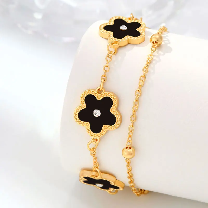 New Trendy Five Leaf Clover Flower Charm Bracelet for Women Layered Link Chain Lucky 4 Clovers Bracelets Fashion Wrist Jewelry