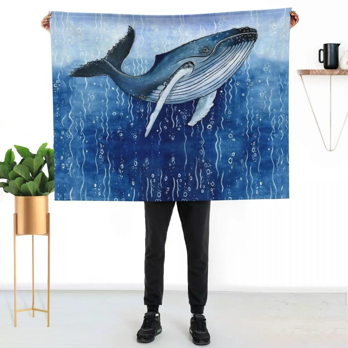 Humpback Whale in the sea in watercolour Throw Blanket Travel Soft Plaid Sofa Throw for sofa Sleeping Bag Luxury Blankets