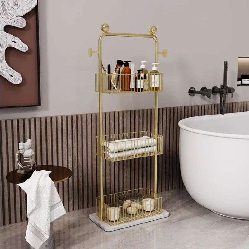 

Nordic Gold Bathroom Storage Shelf: Nano Baking Paint, Multi-Layer Organizer, Luxurious Living Room Storage Solution