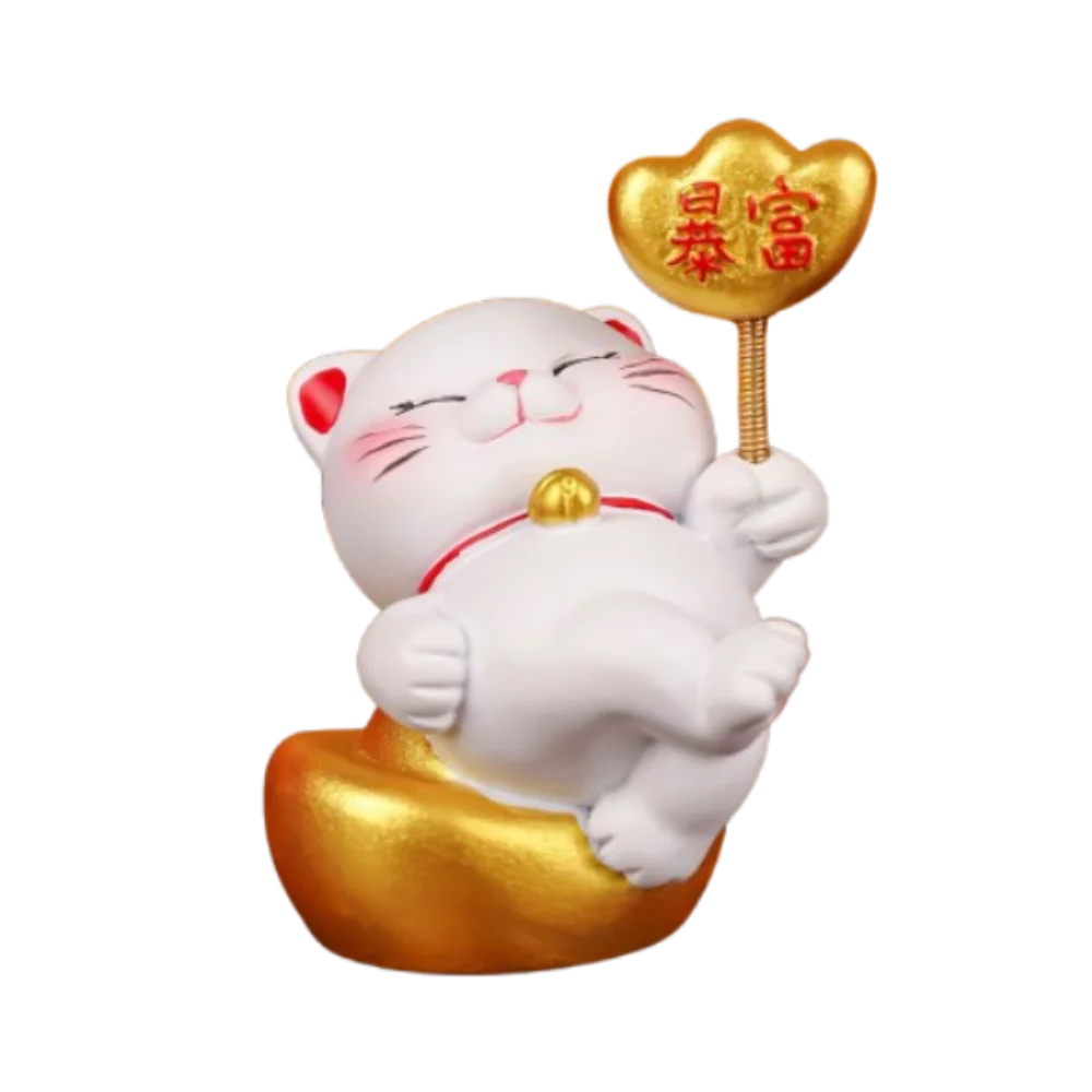 Cute Lucky Wealth Cat Statue Chinese Style Resin Crafts Fortune Kitten Figurine Cartoon Mascot Mini Cat Figurine Car Accessories