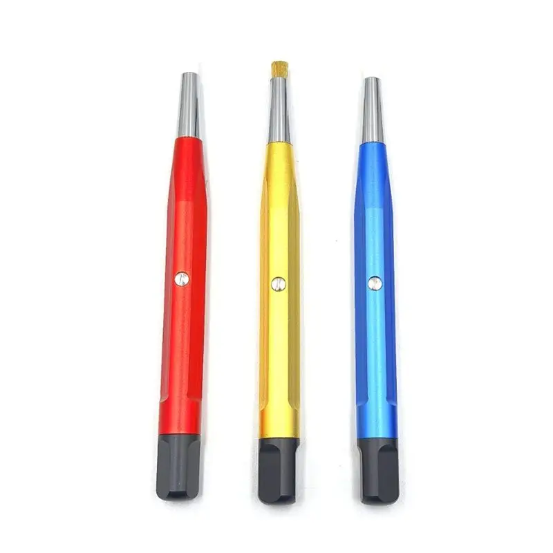 AA94-3Pcs/Set Rust Removal Brush Pen Glass Fiber / Brass /Steel /Nylon Brush Pen Shape Watch Parts Polishing Cleaning Tool