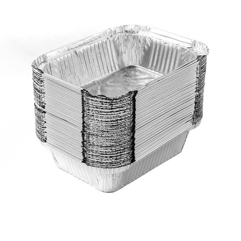 50Pcs High-temperature Resistance Cake Baking Foil Box Non-stick Rectangle Aluminum Foil Paper Liner Stackable Anti-scald