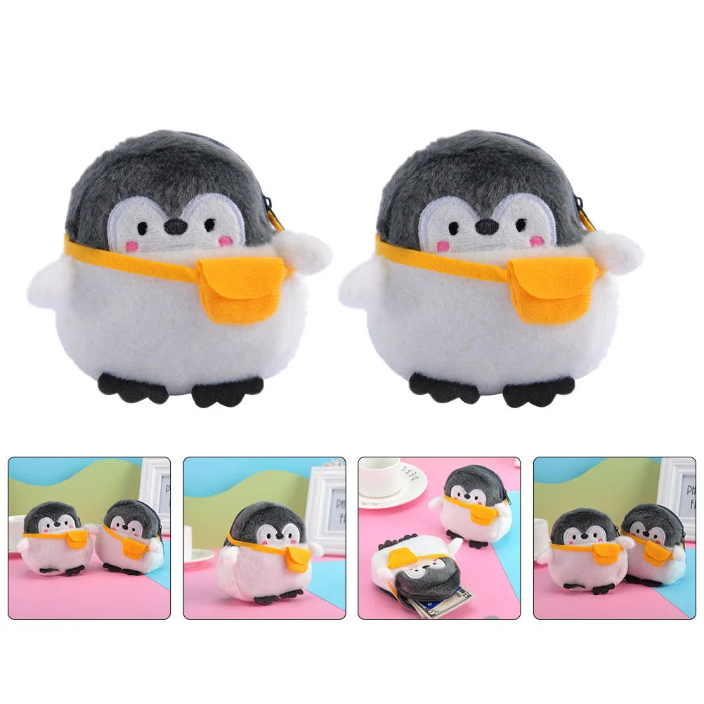 

2Pcs Penguin Change Purse Mini Wallet Cute Coin Storage Bag Zipper Closure Portable Multi-Use Bag for Small Items Office Travel