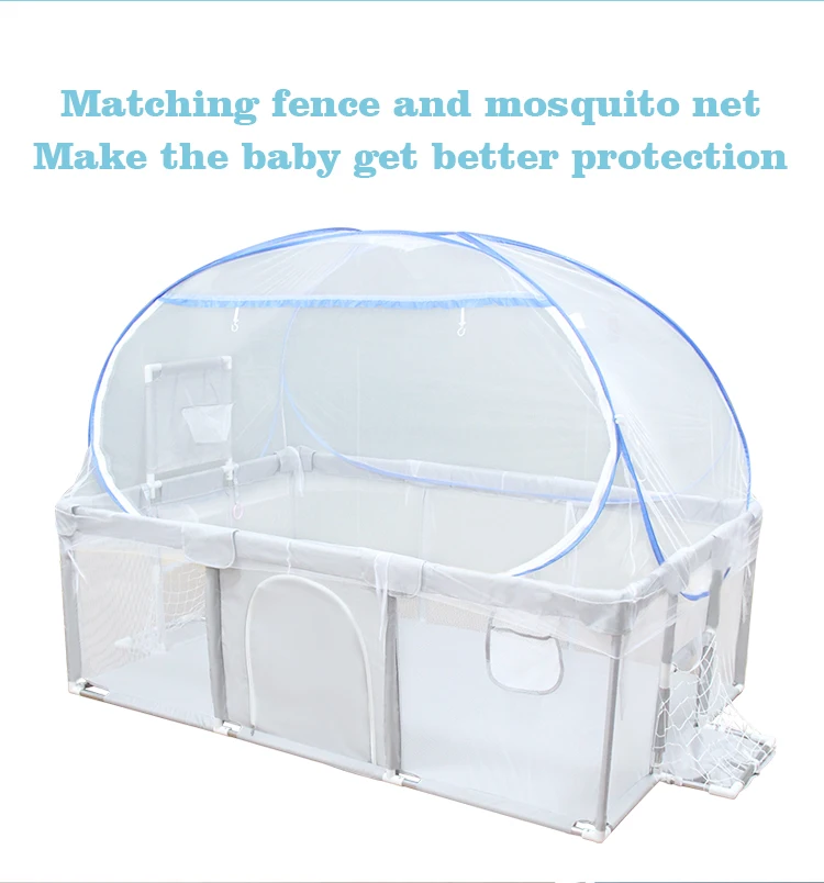 IMBABY Children\'s Playpen with Foam Protector Baby Safety Fence Kids Ball Pit Playpen with Mosquito Net Baby Playground