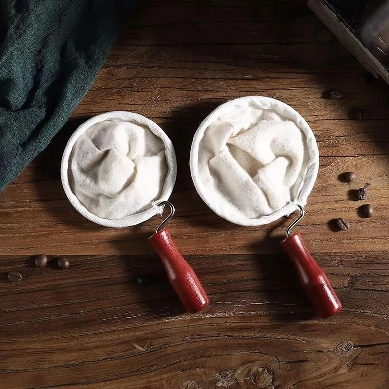 

F9 Reusable Flannel Cloth Coffee Filter Strainer with Wood Handle Handmade Drip Type Coffee Brewing Utensils Filter Bag for Home