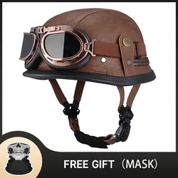 PU Leather Half Helmet Motorcycle Helmet 1/2 Chopper Motorbike Helmets Classic Casco Moto Vintage Kask Retro Men Women